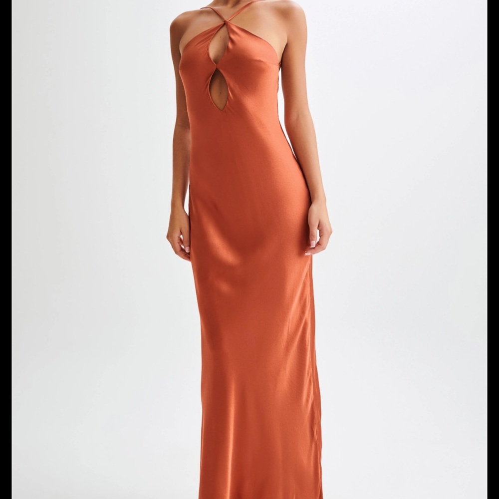 Elegant Orange Halter Maxi Dress